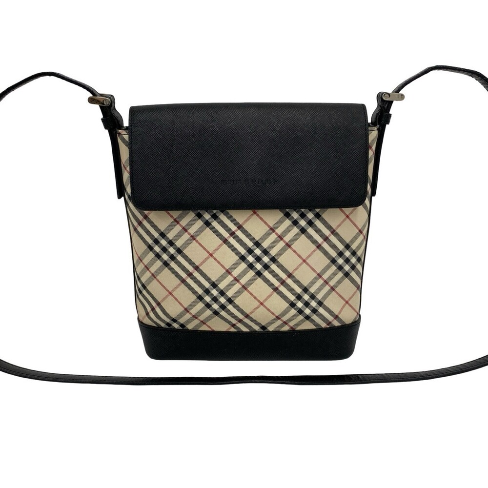 BURBERRY Nova Check pattern canvas and leather mini shoulder bag/pouch in bei...